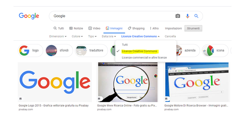 Google Immagini: licenze free