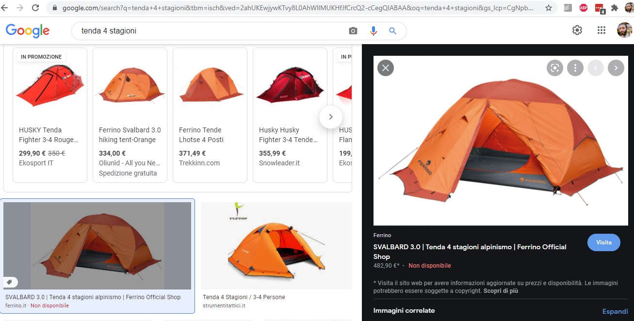 Risultati Google immagini con tende da trekking
